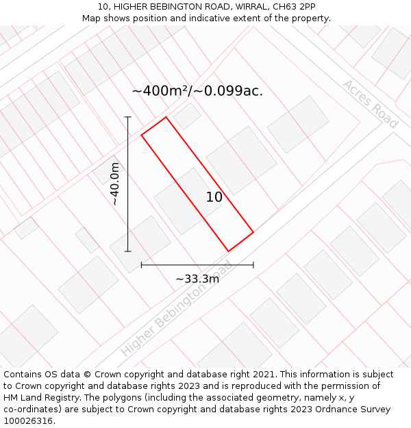 10, HIGHER BEBINGTON ROAD, WIRRAL, CH63 2PP: Plot and title map