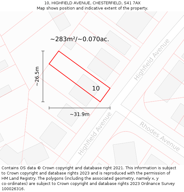 10, HIGHFIELD AVENUE, CHESTERFIELD, S41 7AX: Plot and title map