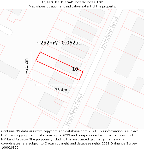 10, HIGHFIELD ROAD, DERBY, DE22 1GZ: Plot and title map