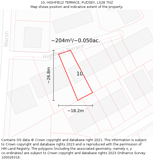 10, HIGHFIELD TERRACE, PUDSEY, LS28 7NZ: Plot and title map