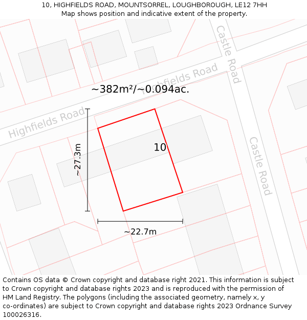 10, HIGHFIELDS ROAD, MOUNTSORREL, LOUGHBOROUGH, LE12 7HH: Plot and title map
