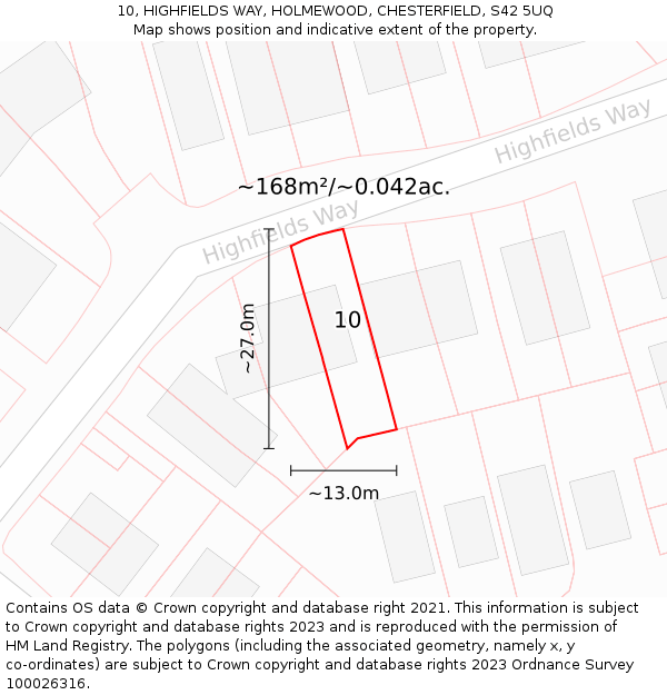 10, HIGHFIELDS WAY, HOLMEWOOD, CHESTERFIELD, S42 5UQ: Plot and title map