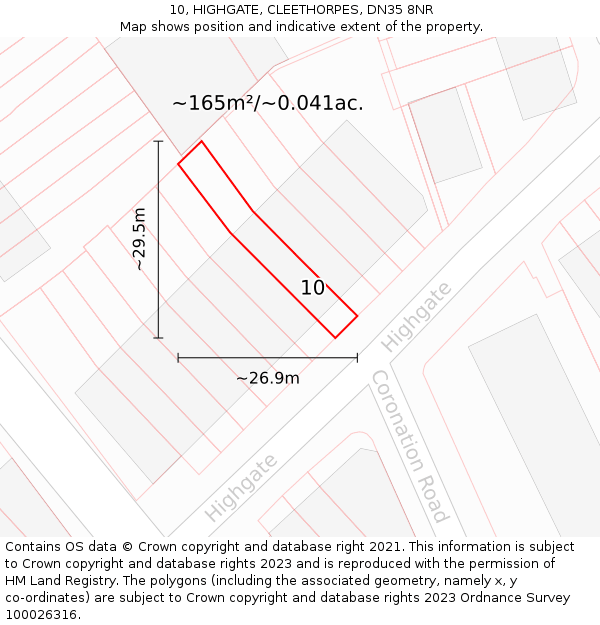 10, HIGHGATE, CLEETHORPES, DN35 8NR: Plot and title map