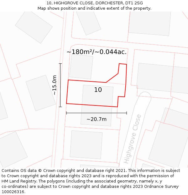 10, HIGHGROVE CLOSE, DORCHESTER, DT1 2SG: Plot and title map