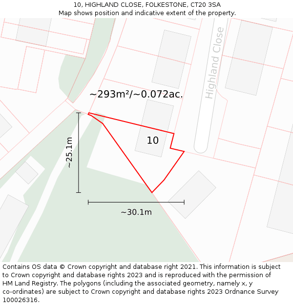 10, HIGHLAND CLOSE, FOLKESTONE, CT20 3SA: Plot and title map