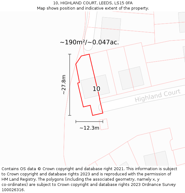 10, HIGHLAND COURT, LEEDS, LS15 0FA: Plot and title map