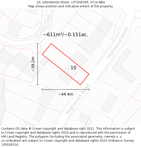 10, HIGHWOOD ROAD, UTTOXETER, ST14 8BG: Plot and title map