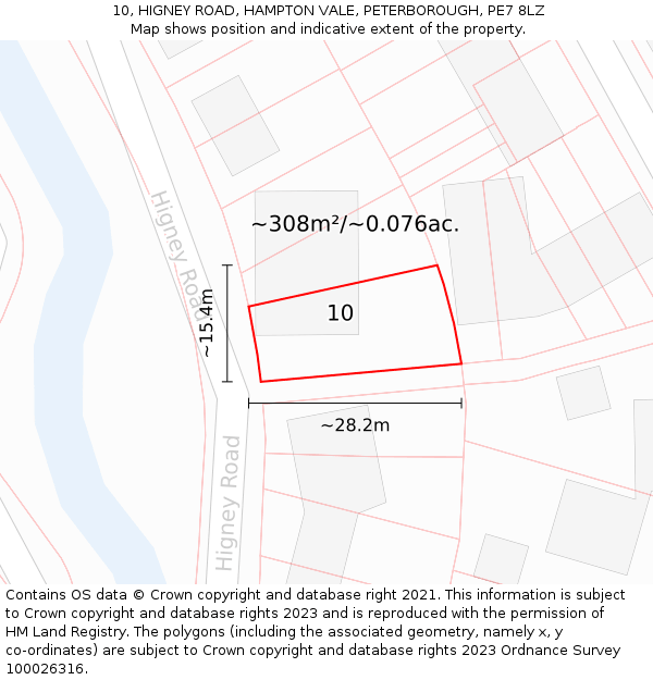 10, HIGNEY ROAD, HAMPTON VALE, PETERBOROUGH, PE7 8LZ: Plot and title map