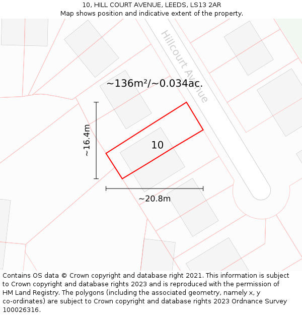 10, HILL COURT AVENUE, LEEDS, LS13 2AR: Plot and title map