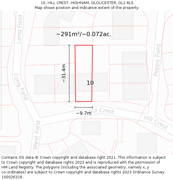 10, HILL CREST, HIGHNAM, GLOUCESTER, GL2 8LS: Plot and title map