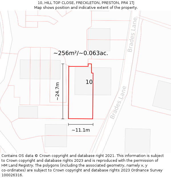 10, HILL TOP CLOSE, FRECKLETON, PRESTON, PR4 1TJ: Plot and title map