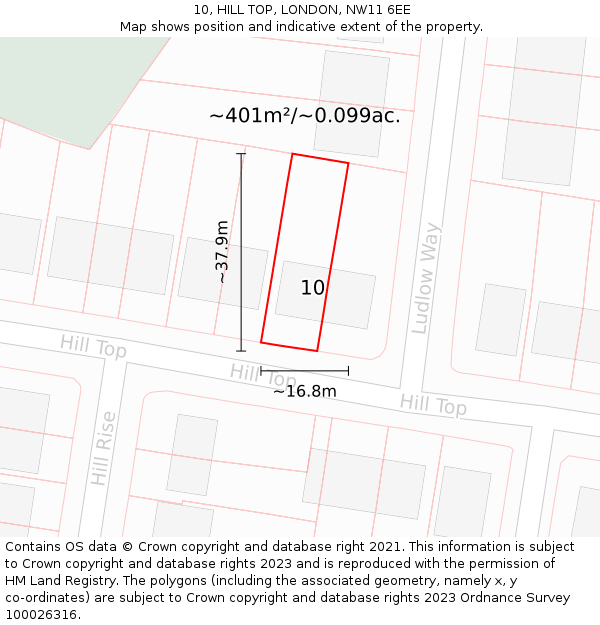 10, HILL TOP, LONDON, NW11 6EE: Plot and title map
