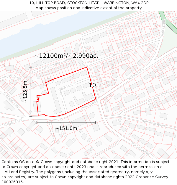 10, HILL TOP ROAD, STOCKTON HEATH, WARRINGTON, WA4 2DP: Plot and title map