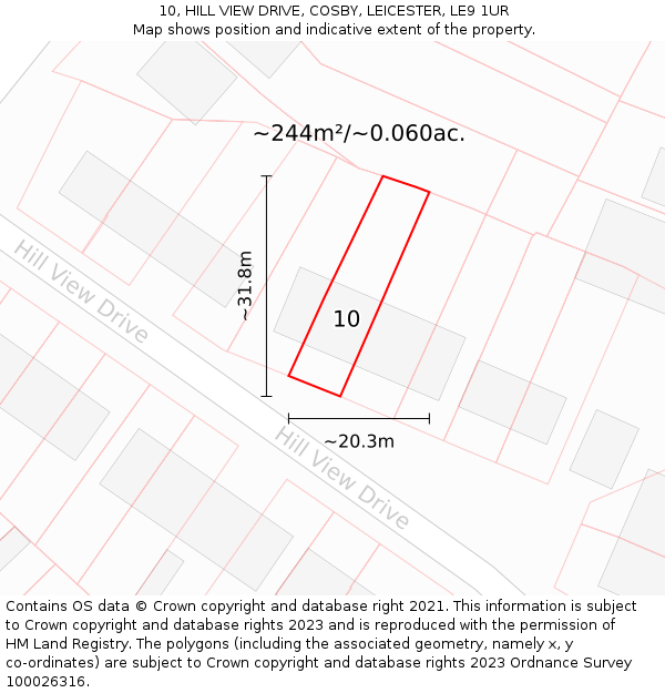 10, HILL VIEW DRIVE, COSBY, LEICESTER, LE9 1UR: Plot and title map