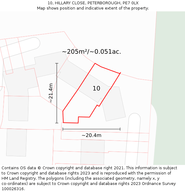 10, HILLARY CLOSE, PETERBOROUGH, PE7 0LX: Plot and title map