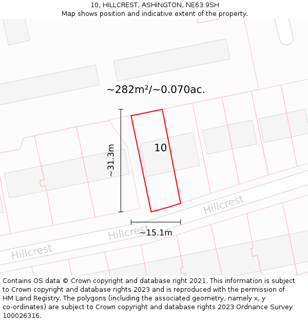 10, HILLCREST, ASHINGTON, NE63 9SH: Plot and title map