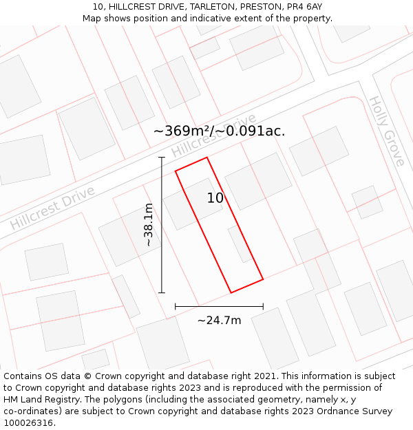 10, HILLCREST DRIVE, TARLETON, PRESTON, PR4 6AY: Plot and title map