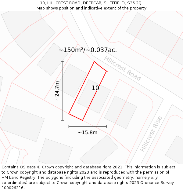 10, HILLCREST ROAD, DEEPCAR, SHEFFIELD, S36 2QL: Plot and title map
