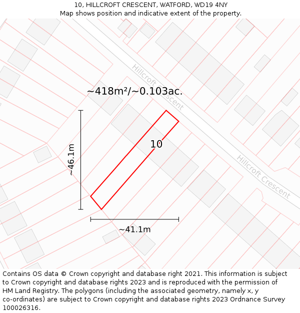 10, HILLCROFT CRESCENT, WATFORD, WD19 4NY: Plot and title map