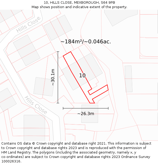 10, HILLS CLOSE, MEXBOROUGH, S64 9PB: Plot and title map