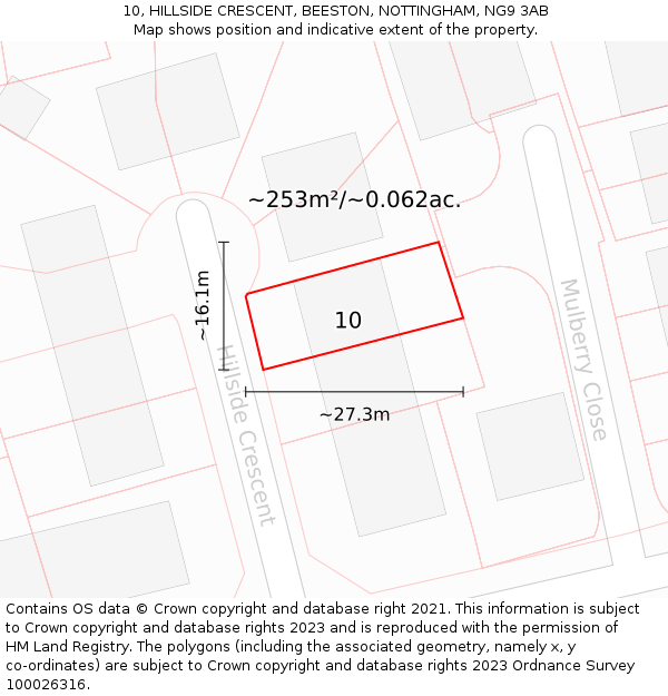 10, HILLSIDE CRESCENT, BEESTON, NOTTINGHAM, NG9 3AB: Plot and title map