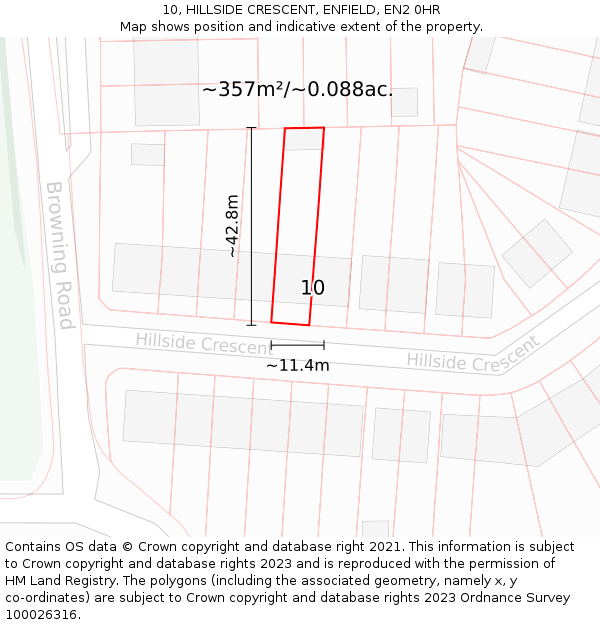 10, HILLSIDE CRESCENT, ENFIELD, EN2 0HR: Plot and title map