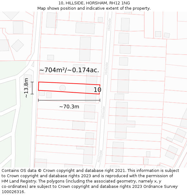 10, HILLSIDE, HORSHAM, RH12 1NG: Plot and title map