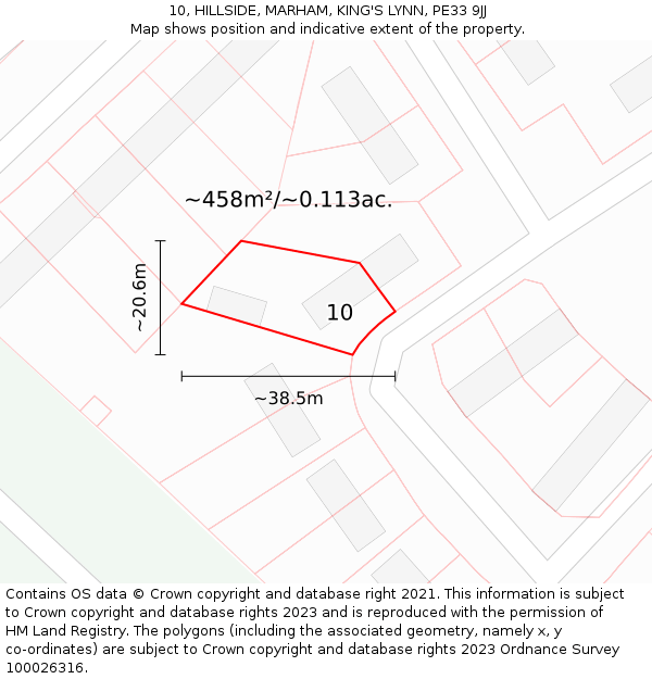 10, HILLSIDE, MARHAM, KING'S LYNN, PE33 9JJ: Plot and title map