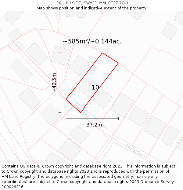 10, HILLSIDE, SWAFFHAM, PE37 7QU: Plot and title map