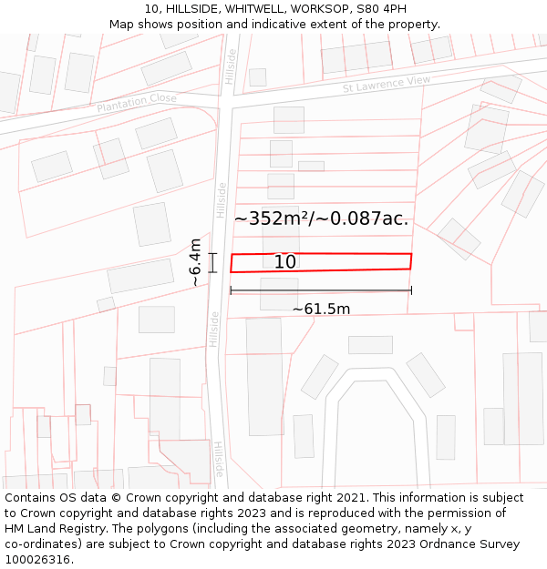 10, HILLSIDE, WHITWELL, WORKSOP, S80 4PH: Plot and title map