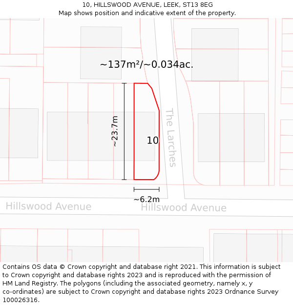 10, HILLSWOOD AVENUE, LEEK, ST13 8EG: Plot and title map