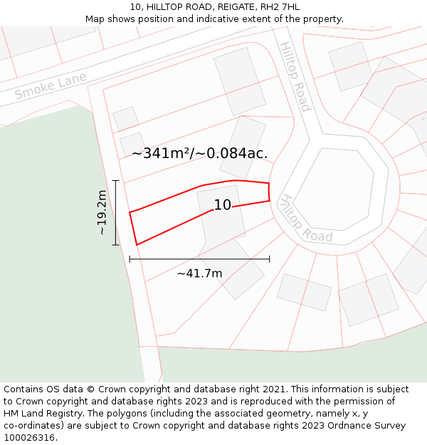 10, HILLTOP ROAD, REIGATE, RH2 7HL: Plot and title map