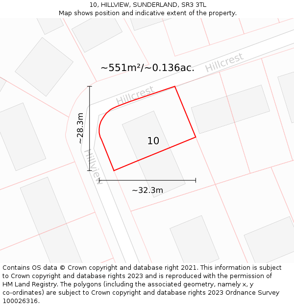 10, HILLVIEW, SUNDERLAND, SR3 3TL: Plot and title map