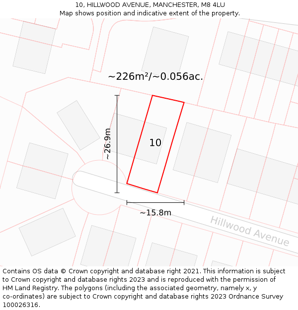 10, HILLWOOD AVENUE, MANCHESTER, M8 4LU: Plot and title map