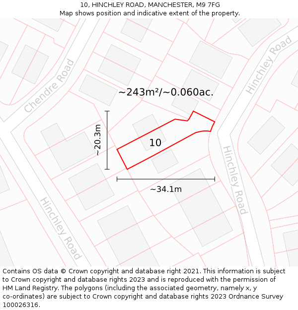 10, HINCHLEY ROAD, MANCHESTER, M9 7FG: Plot and title map