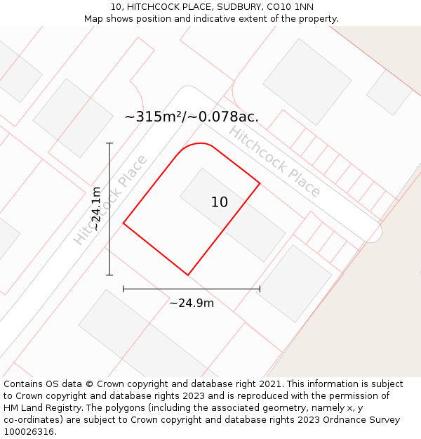 10, HITCHCOCK PLACE, SUDBURY, CO10 1NN: Plot and title map