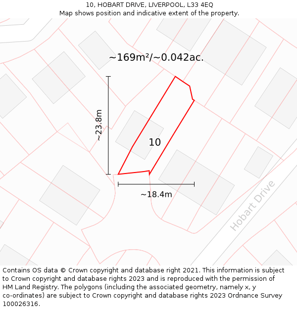 10, HOBART DRIVE, LIVERPOOL, L33 4EQ: Plot and title map