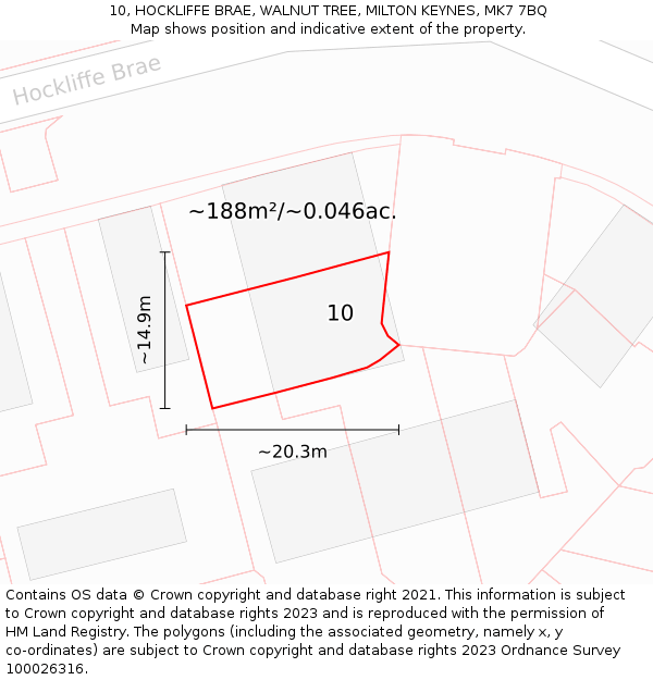 10, HOCKLIFFE BRAE, WALNUT TREE, MILTON KEYNES, MK7 7BQ: Plot and title map