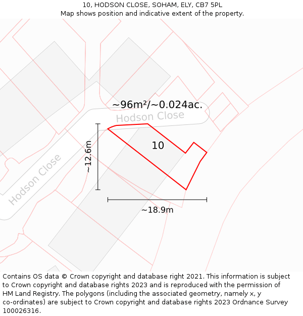 10, HODSON CLOSE, SOHAM, ELY, CB7 5PL: Plot and title map