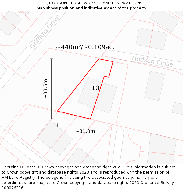10, HODSON CLOSE, WOLVERHAMPTON, WV11 2PN: Plot and title map