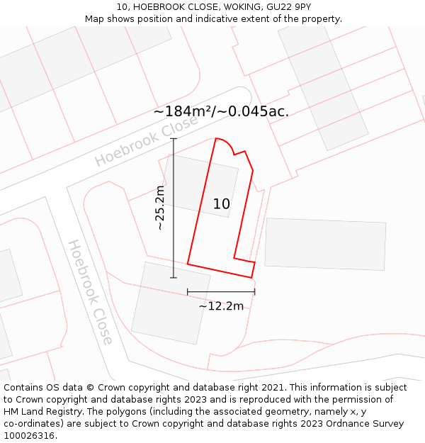 10, HOEBROOK CLOSE, WOKING, GU22 9PY: Plot and title map