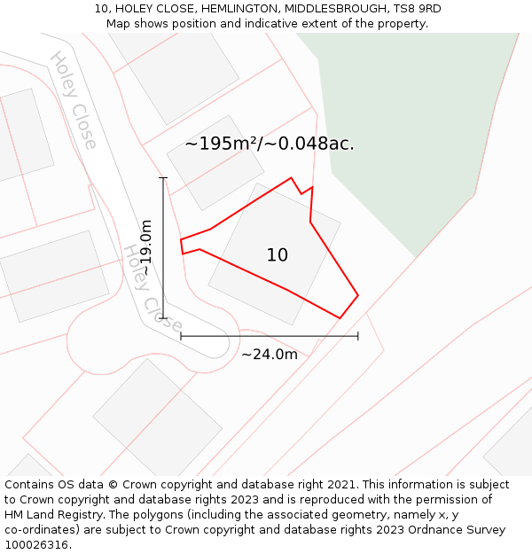 10, HOLEY CLOSE, HEMLINGTON, MIDDLESBROUGH, TS8 9RD: Plot and title map