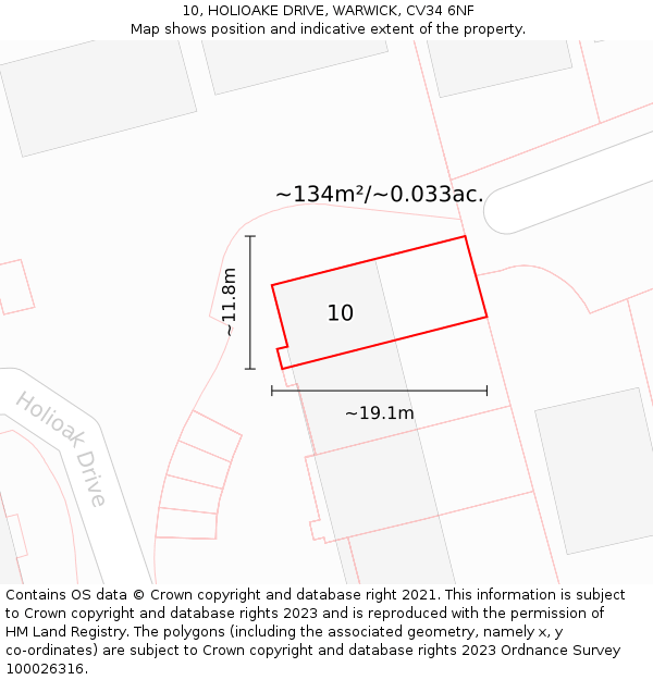 10, HOLIOAKE DRIVE, WARWICK, CV34 6NF: Plot and title map