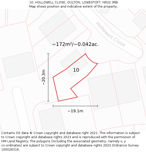 10, HOLLOWELL CLOSE, OULTON, LOWESTOFT, NR32 3RB: Plot and title map