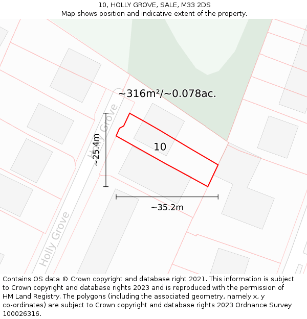 10, HOLLY GROVE, SALE, M33 2DS: Plot and title map