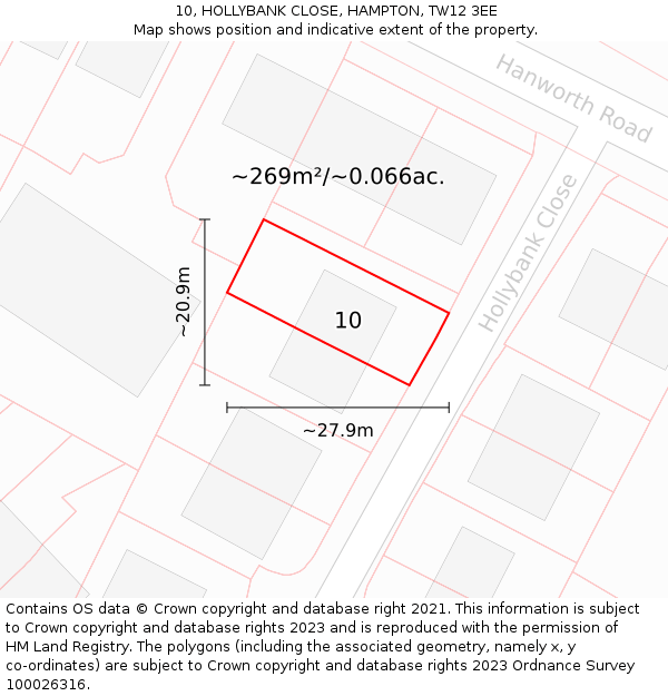 10, HOLLYBANK CLOSE, HAMPTON, TW12 3EE: Plot and title map