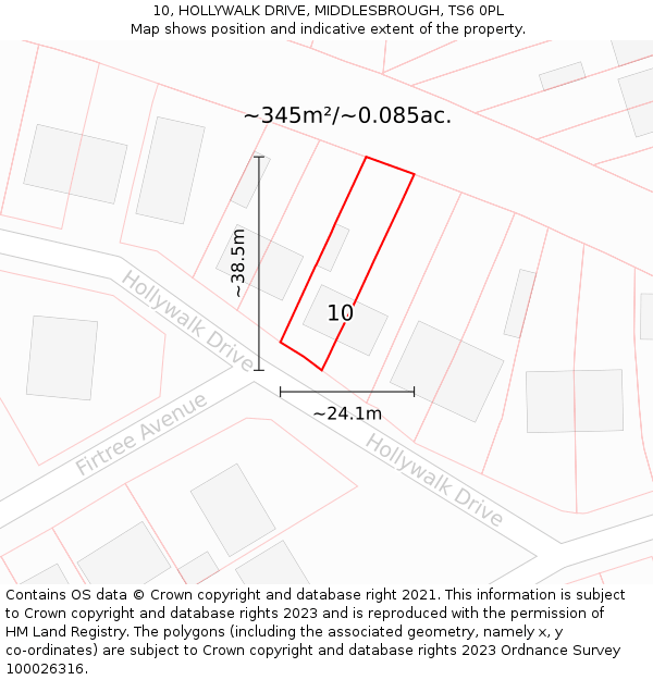 10, HOLLYWALK DRIVE, MIDDLESBROUGH, TS6 0PL: Plot and title map