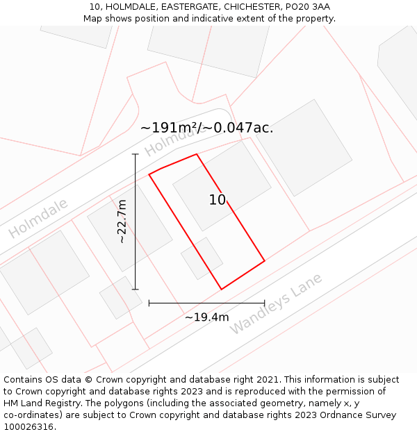 10, HOLMDALE, EASTERGATE, CHICHESTER, PO20 3AA: Plot and title map