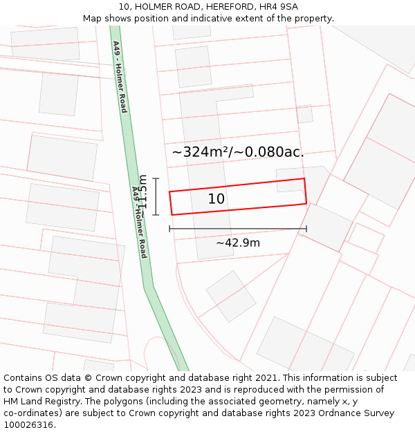 10, HOLMER ROAD, HEREFORD, HR4 9SA: Plot and title map