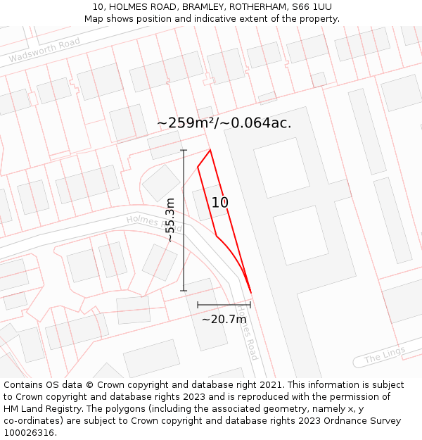 10, HOLMES ROAD, BRAMLEY, ROTHERHAM, S66 1UU: Plot and title map
